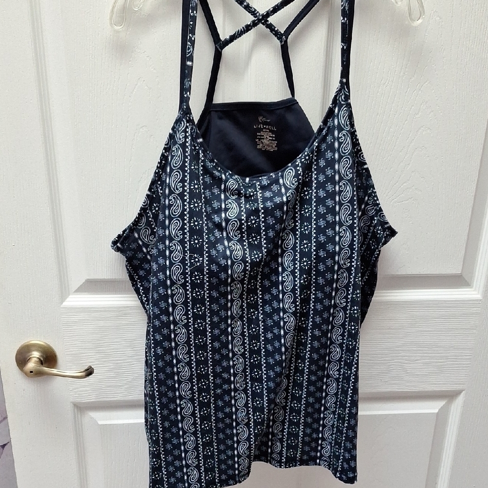 e Women's Navy Patterned Tank Top With Insert Size 22/24W